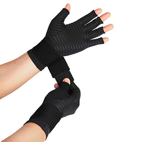 Thx4COPPER Compression Arthritis Gloves with Strap – Best Copper Infused – Fingerless Glove Hand Wrist Support for Carpal Tunnel, Arthritis, RSI, Tendonitis, Hand Pain Relief – Men/Women Pair，L&XL L-XL - NewNest Australia