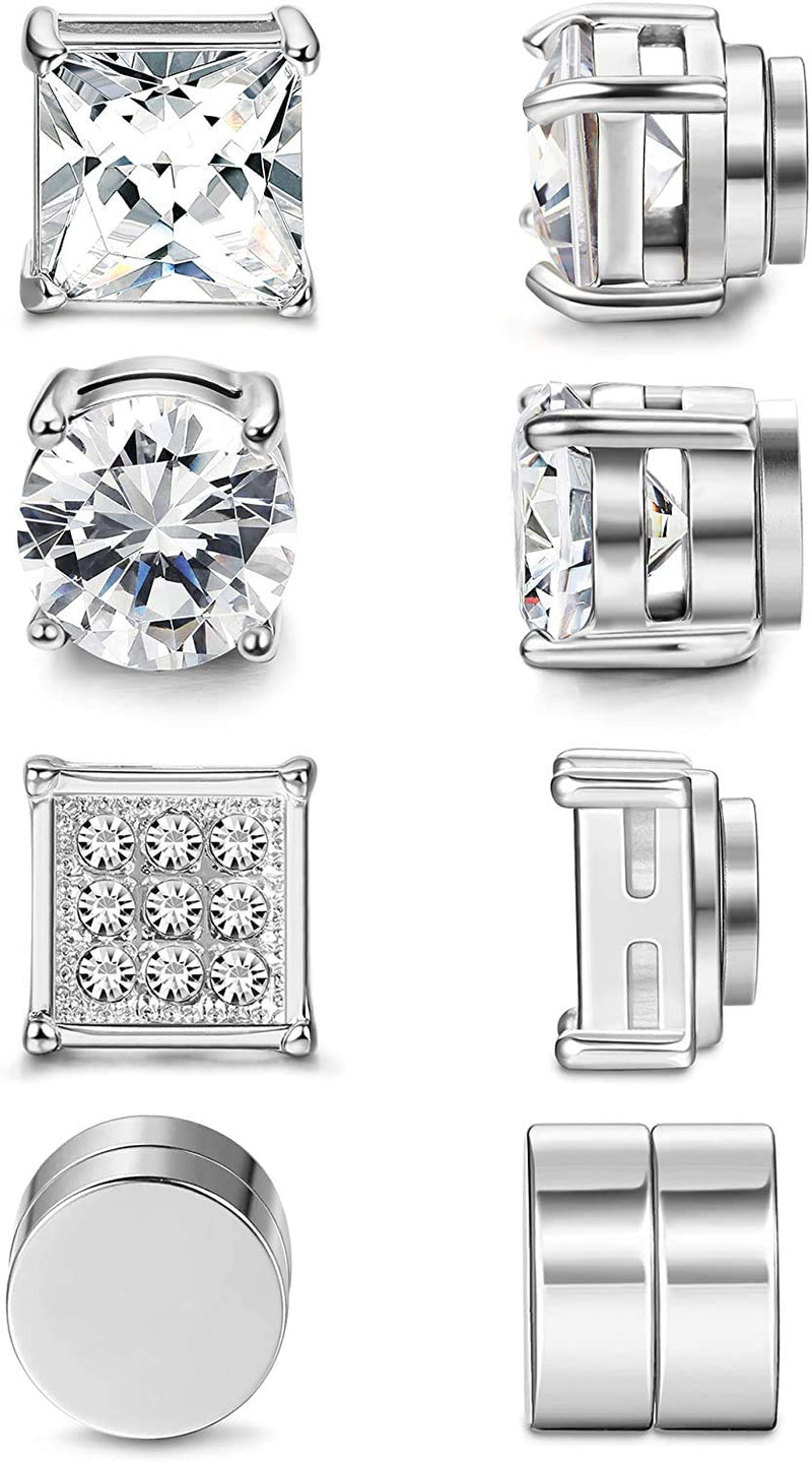 Milacolato 4Pairs Magnetic Stud Earrings For Men Women Stainless Steel CZ Earrings Studs Square Round Diamond Non-Piercing Clip On Stud Earrings Set For Male Boys,6mm 7mm 7.0 Millimetres - NewNest Australia