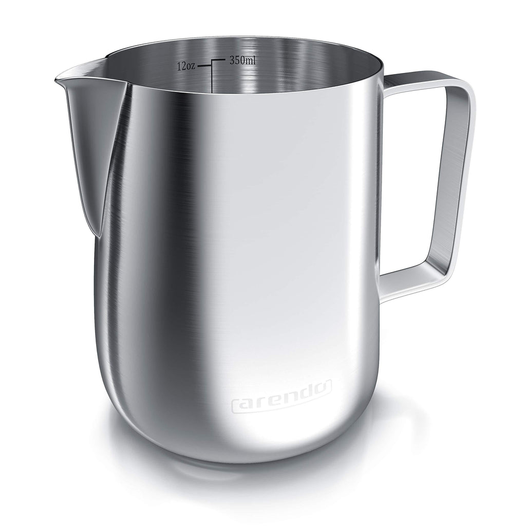 Arendo - Stainless Steel Milk jug 350 ml - Milk Pitcher - Non-drip - Ideal for Frothing Milk - Dishwasher Safe - Stainless Steel - Measuring Scale - Suitable for Induction hob - for Candle Making - NewNest Australia