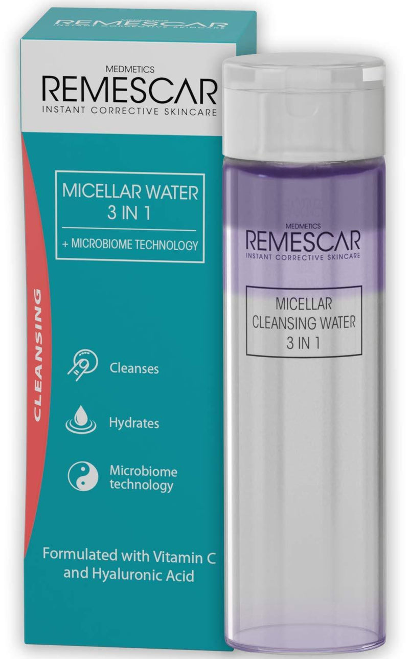 Remescar Micellar Water - 3 in 1 Cleansing Water - Gently Removes Makeup - Formulated with Vitamin C & Hyaluronic Acid - Microbiome Technology to Restore Skin Balance - NewNest Australia