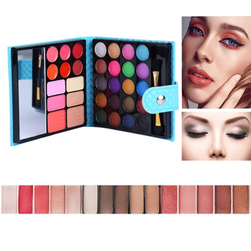 RoseFlower 32 Colors Eye Shadow Palette Matt Shimmer Professional Waterproof Long Lasting Non-smudge High-pigmented Eye Shadow Blusher Lip Gloss Contour makeup palette Cosmetic Kit#Blue #Blue case - NewNest Australia