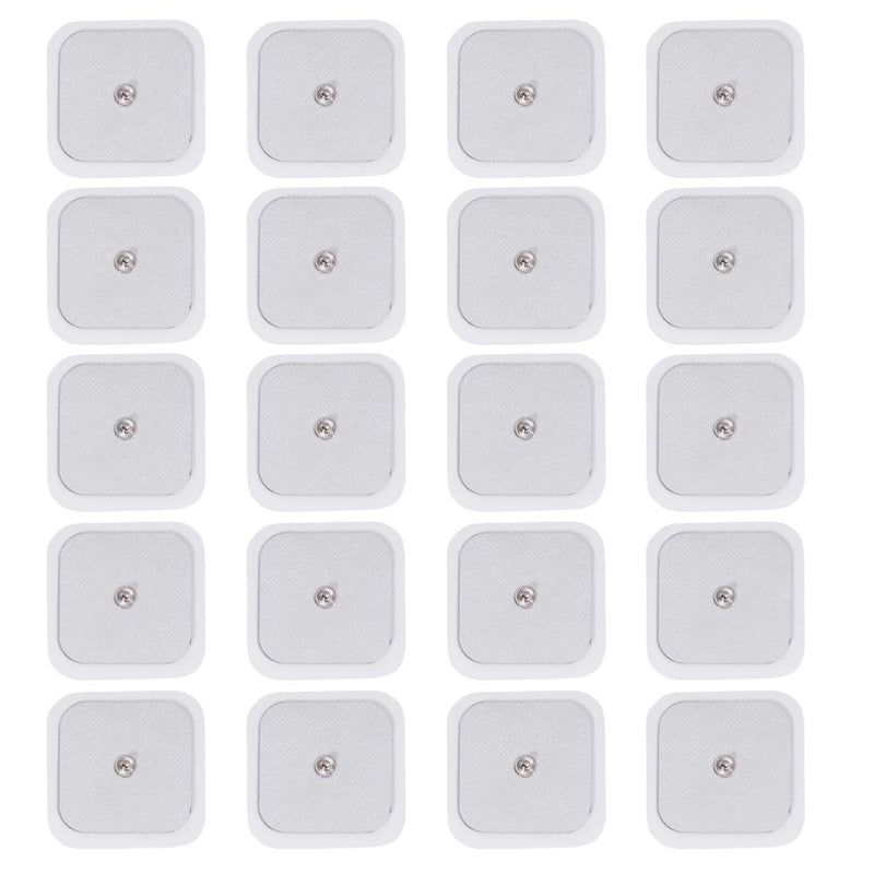 BESPORTBLE 5 x 5 cm 20 Pads Stud TENS SELF Adhesive Pads FIT BEURER Tens Unit Pads Replacement Tens Electrodes Reusable for Electrotherapy Massage (White) - NewNest Australia