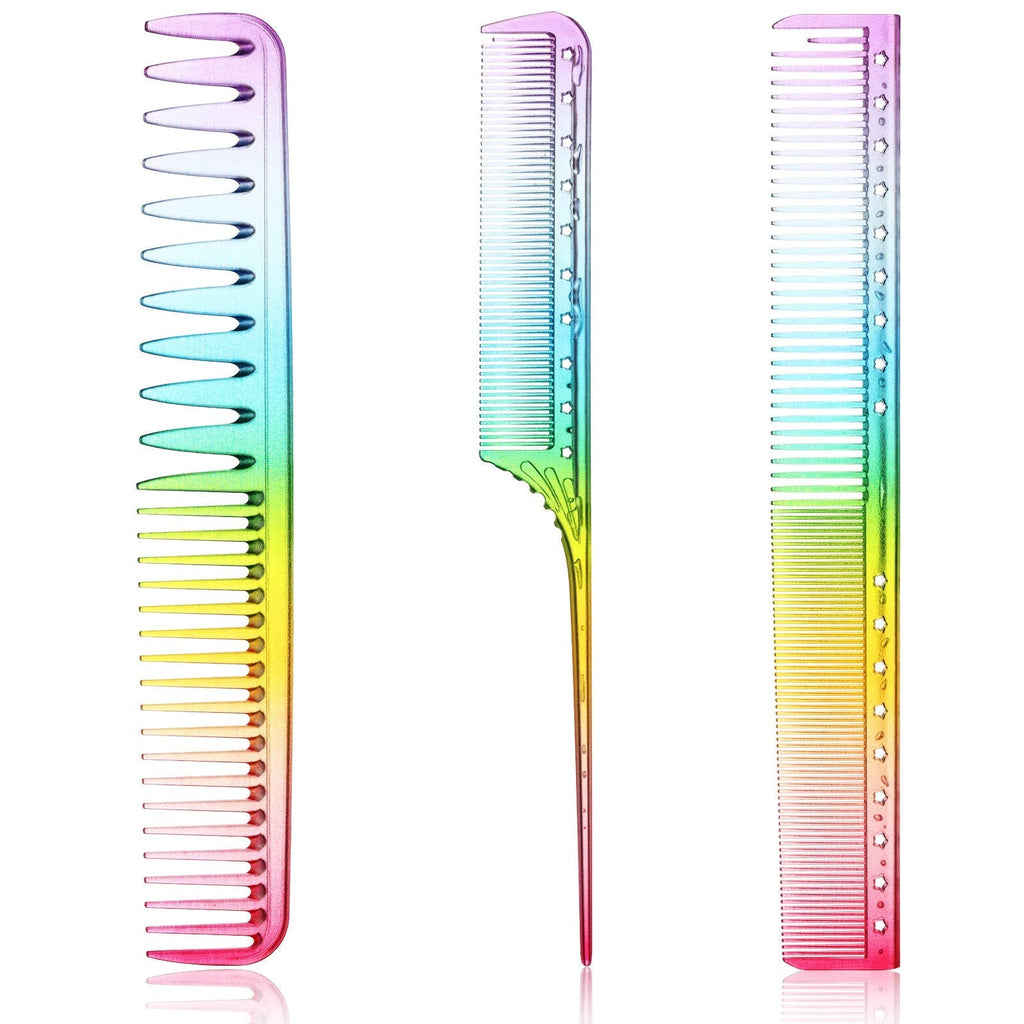 3 Pieces Fine Cutting Comb Salon Hairdressing Comb Rat Tail Comb Fine Teeth Hair Comb Styling Comb Anti-Static Heat Resistant Hairdressing Comb for Back Combing, Root Teasing (Rainbow Color) - NewNest Australia