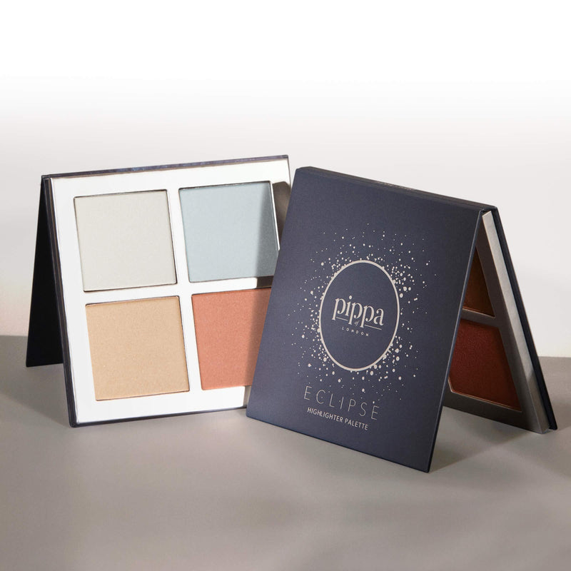 Pippa of London Eclipse Highlighter Palette 381 Make Up for Cheeks and Face with 4 Luxury Highlighters in a Silver Gold Case with Mirror - NewNest Australia