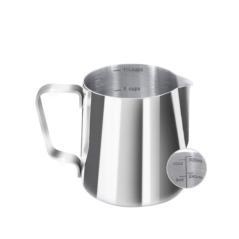 Newness Milk Jug, 300 ML (1.25 Cups) Milk Frothing Pitcher with Scale (Cup, ML, OZ), 304 Stainless Steel Milk Pitcher Cup Barista Coffee Latte Jug, Foam Making for Coffee Matcha Chai Cappuccino Latte - NewNest Australia