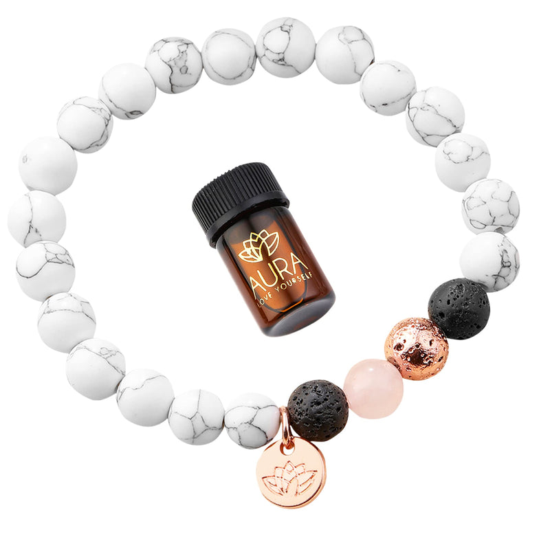 Howlite Bracelet with Rose Quartz, Crystals and Healing Gemstone Jewelry for Anxiety Stress Relief Gifts, Lava Beads - Lava Rock Bracelets for Women Men - White Natural Stone Bracelet Oil Diffuser - NewNest Australia