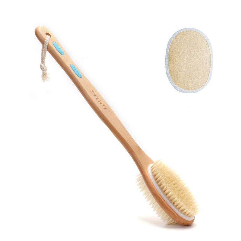 Ithyes Shower Brush with Soft and Stiff Bristles Body Brush Dry Brushing Back Scrubber Bath Brush Wood Long Handle Natural Bristles exfoliating Massage Double-sided Brush Head for Wet/Dry,Loofah Pad - NewNest Australia