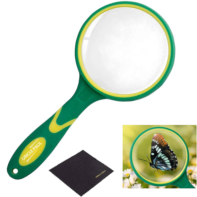 Magnifying Glass 4X-5X Large Handheld Magnifier with Cleaning Cloth - 75mm Thickened Lens Frame Non-Slip Soft Rubber Handle for Seniors Reading Kids Observation Classroom Science Tool Green OS04 - NewNest Australia