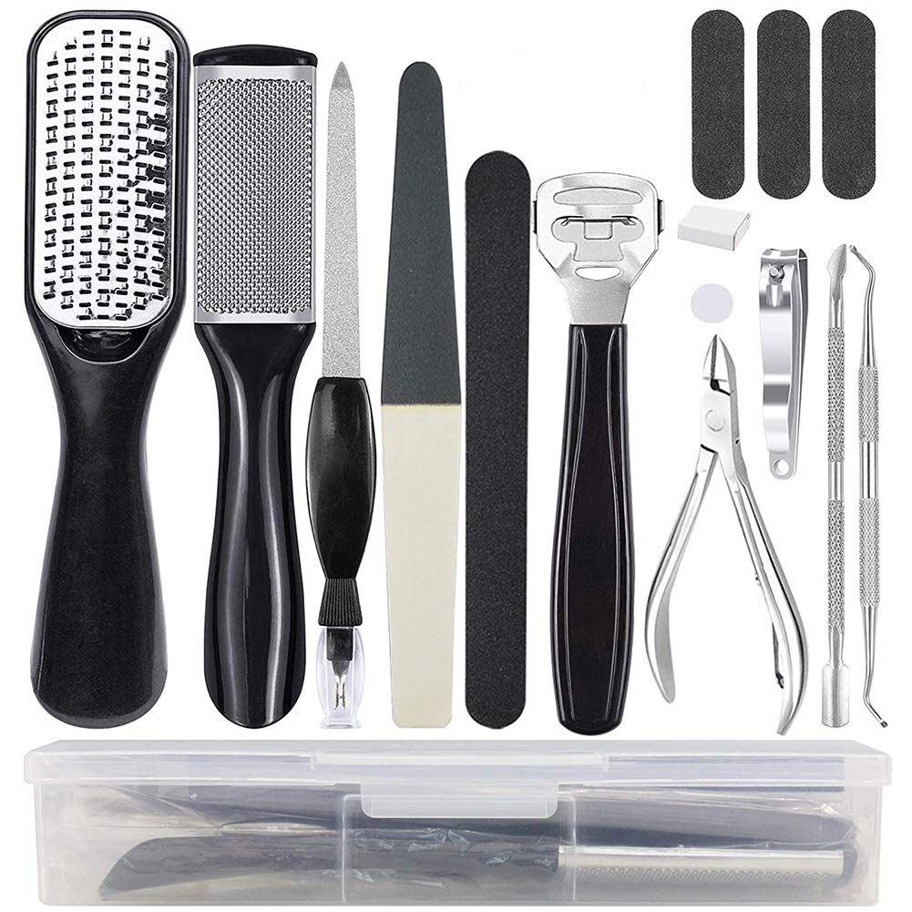 Professional Pedicure Tools Set 15PCS Foot Care Dead Skin Remover and Nail File Foot Rasp Tools Set for Men/Women with Storage Box Stainless Steel Foot File Pedicure and Manicure Set - NewNest Australia