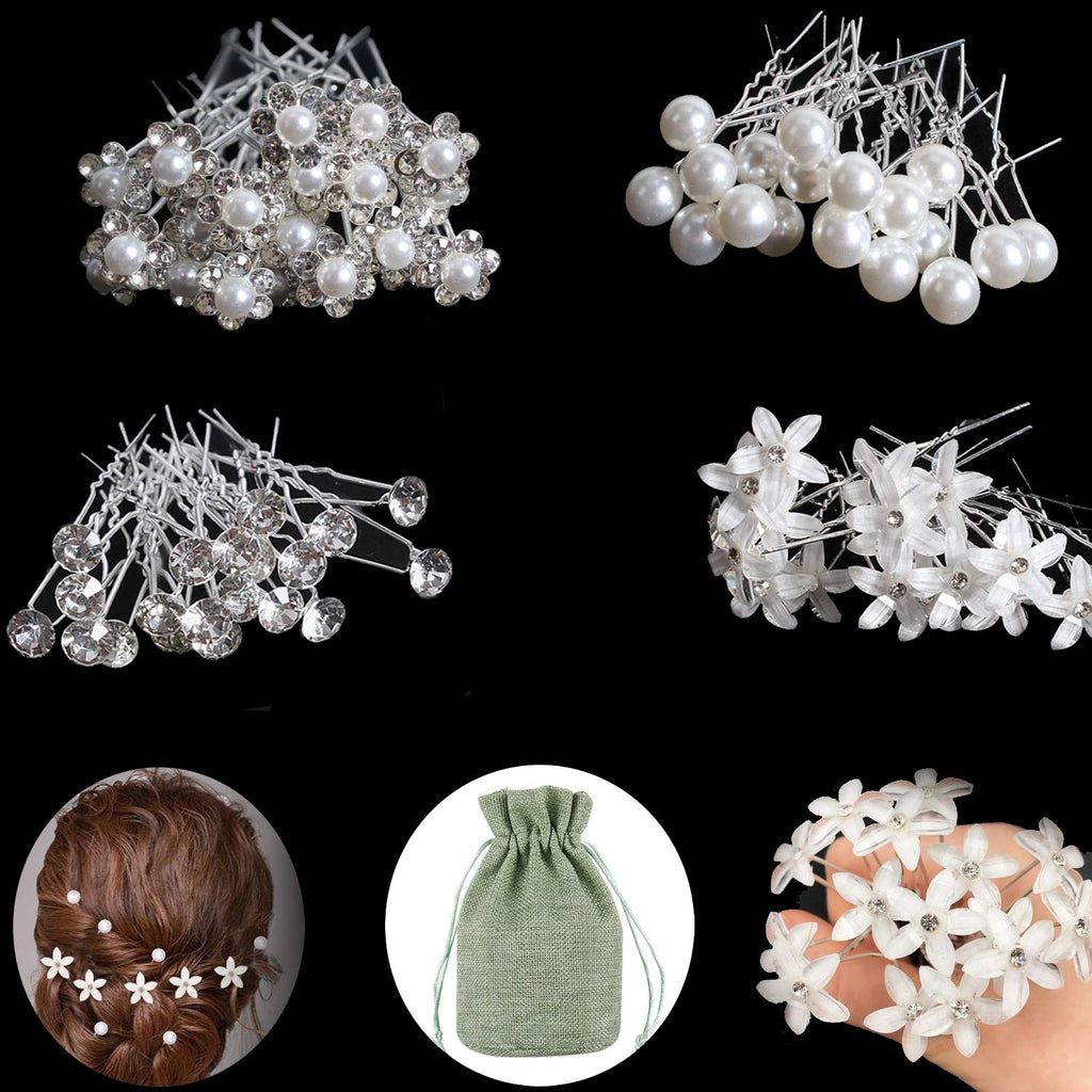 ZOCONE 51 PCS Wedding Hairpins Hair Clips, Crystal Pearl Bridal Hairpins Rhinestone Wedding Flower Hair Pins Silver Bride Hairpin Wedding Hair Accessories for Bridal Women Bridesmaid Holy Communion(A) A - NewNest Australia