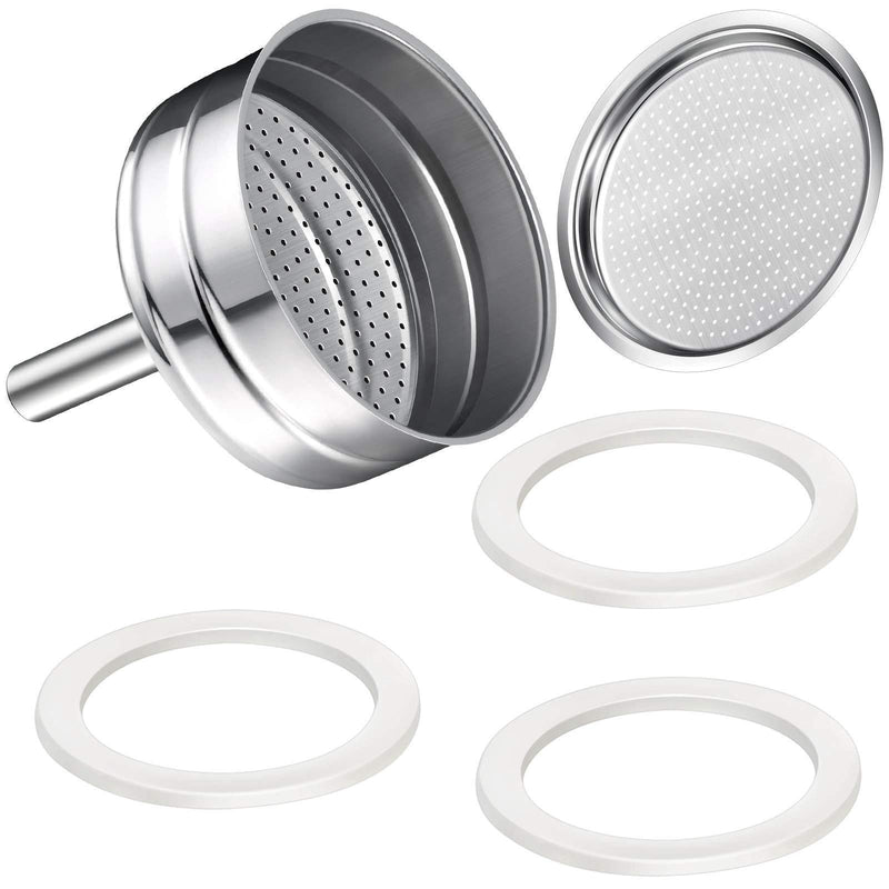 Moka Express Replacement Funnel Kits, 3 Packs Replacement Gasket Seals, 1 Stainless Steel Replacement Funnel with 1 Pack Stainless Filter Replacement (3-Cup) 3-Cup - NewNest Australia