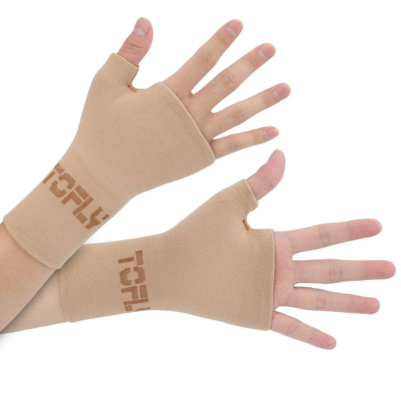 TOFLY® Wrist & Thumb Support Sleeve, 1 Pair Compression Arthritis Gloves for Unisex, Ideal for Carpal Tunnel, Wrist Pain & Fatigue, Sprains, RSI, Tendonitis, Hand Instability, Sports, Typing X-Large: 7.3 - 8.5" Wrist Circumference Beige - NewNest Australia