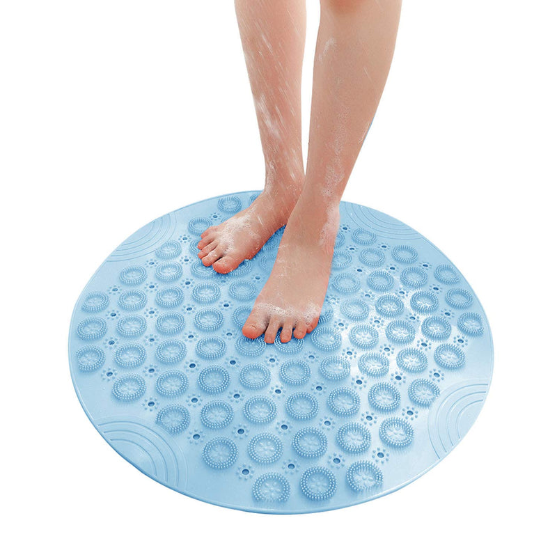 Round Shower Mat,Non-Slip Bath Mat With Suction Cup, Massage Function, Anti-mold and Antibacterial Rubber Circular Shower Mat for Children, With Drainage Holes(Blue) Blue - NewNest Australia