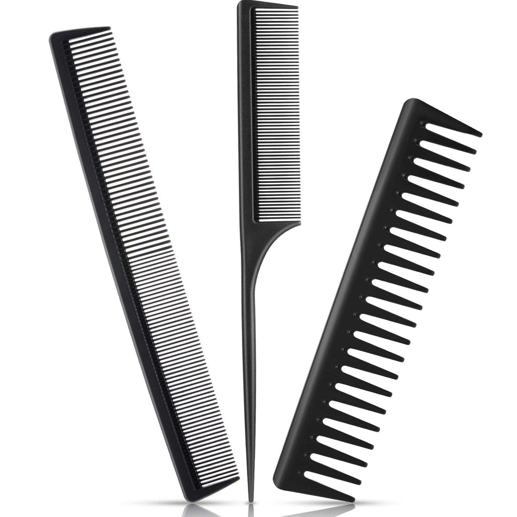 3 Pieces Black Comb Set Carbon Fiber Cutting Comb Set, Fine and Wide Tooth Comb, Anti-Static Rat Tail Comb Pintail Comb, Large Hair Wide Tooth Detangling Comb for Most Hair Types - NewNest Australia