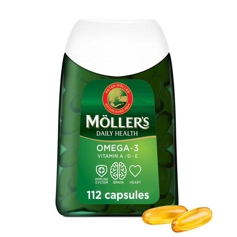 Moller’s ® | Omega-3 Capsules | Fish Oil | Nordic Omega-3 Dietary Supplement with EPA and DHA and Vitamins A, D and E | 166-year-old-brand | Daily Health | 112 Capsules - NewNest Australia