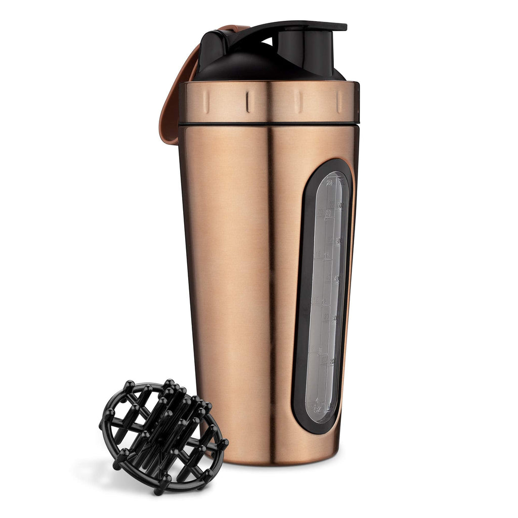 Navaris Stainless Steel Protein Shaker - 750ml Metal Nutrition Protein Fuel Drink Bottle with Mixer Blend Ball - 0.75 Litre Protein Shaker - Copper 750 ml (Pack of 1) Metallic Copper - NewNest Australia