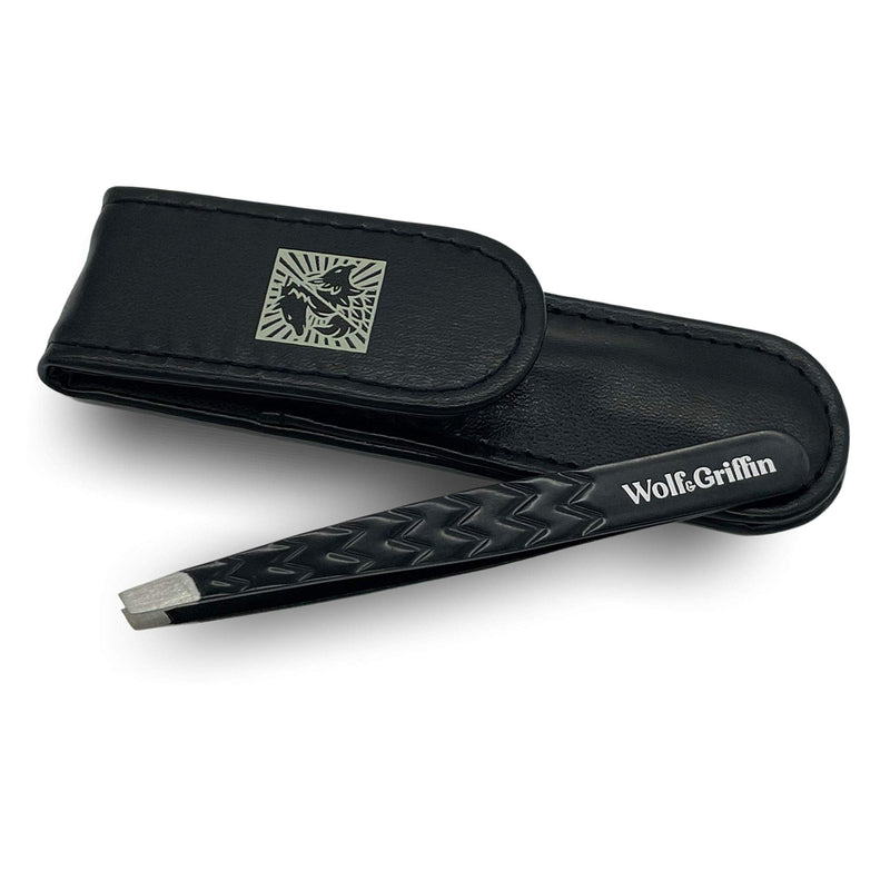 Wolf & Griffin Black Edition Ultimate Precision Tweezers with Case | Stainless Steel with Black Coating | Professional Slant Eyebrow Tweezers for Men and Women - NewNest Australia