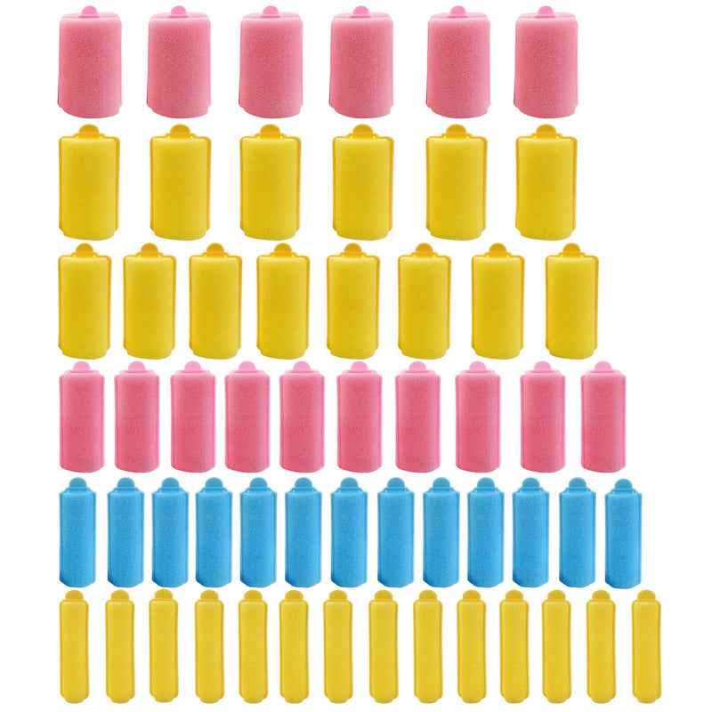 56 Pieces 6 Sizes Foam Sponge Hair Rollers Mini Foam Hair Styling Curlers Flexible Sponge Curlers with Storage Bag Soft Sleeping Hair Curlers for Adults and Kids Pink Yellow Blue Random Color - NewNest Australia