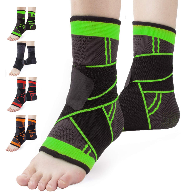 Ankle Brace Set of 2 Compression Support Adjustable Sleeve for Injury Recovery, Joint Pain and More, Arch Brace Support & Foot Stabilizer, Ankle Wrap Protect Against Ankle Sprains or Swelling M Green - NewNest Australia