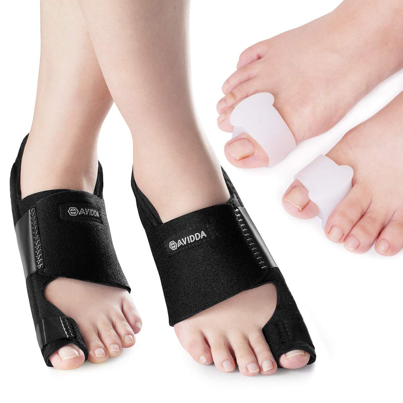 AVIDDA Bunion Corrector - 1 Pair Adjustable Bunion Splints and 2 Pack Gel Toe Separators, Toe Straighteners for Bunion Pain Relief, Overlapping Toes, Hallux Valgus, Crooked Toes (Black) Black 1 Pair-upgraded - NewNest Australia