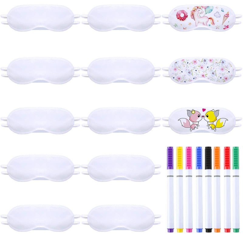 10 Pieces White Eye Sleep Sublimation Coverings Sleep Shade Blindfold Soft Eye Covering Color Your Own Eye Covering with 8 Pieces Fabric Marker Pens for Sleeping Travel Team Games Party Supply - NewNest Australia