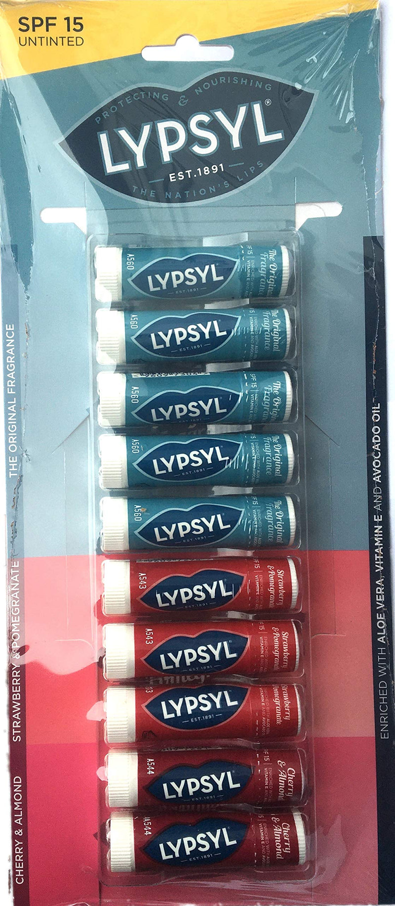 Lypsyl SPF 15 Lip Balm Original, Cherry & Almond and Strawberry & Pomegranate Untinted x 10 Total - NewNest Australia