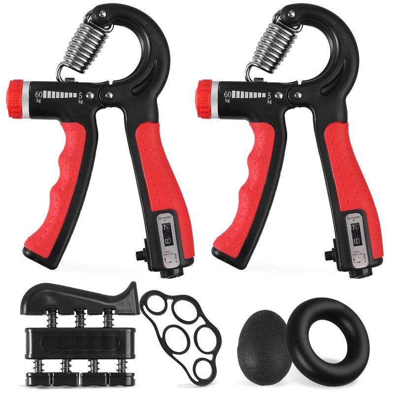 VINTEAM Wrist Strengthener, 6 pcs Hand Grips Strengthener with 5-60KG Adjustable Resistance Forearm Strengthener, Finger Strengthener Stress Ball for Hand Exercise Black-Red - NewNest Australia