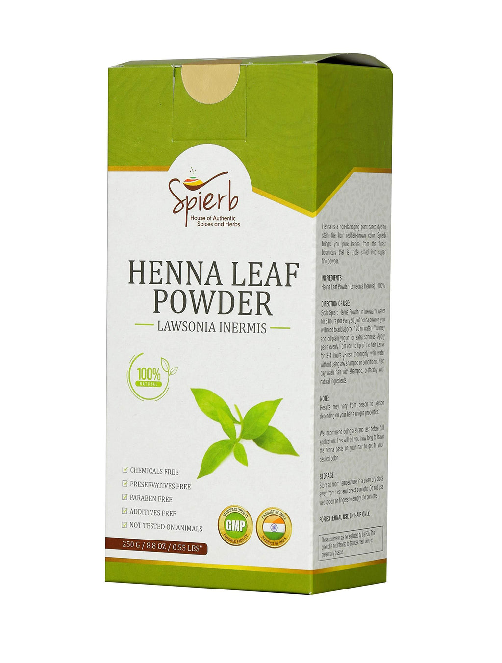 Spierb Henna Powder 250 gm - Herbal Henna Leaf Powder for Hair Dye Chemical Free Hair Color Natural Brown 100% Pure Triple Shifted Heena Lawsonia Inermis Easy to Use 250 g (Pack of 1) - NewNest Australia