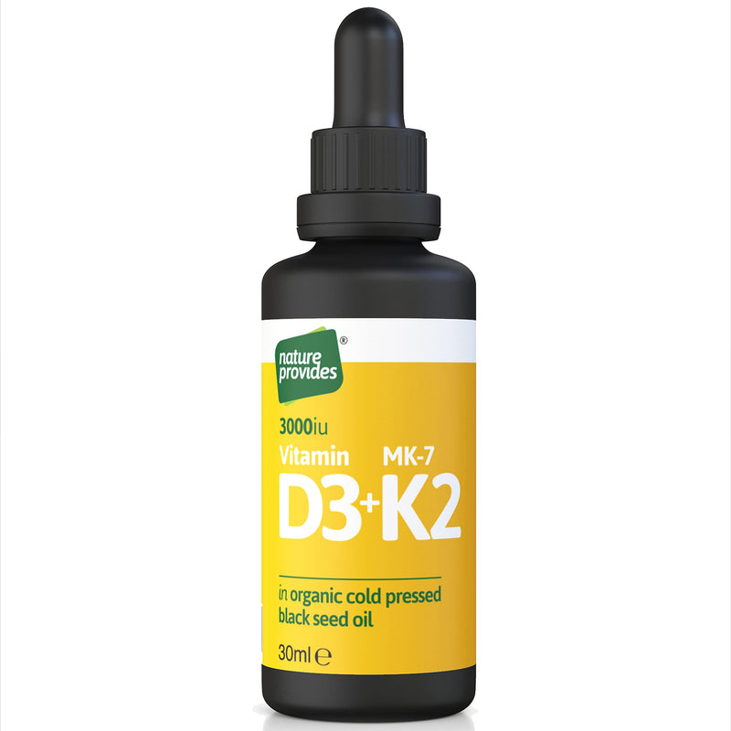 Vitamin D3 & K2 (MK-7) in Organic Black Seed Oil (30ml) High Strength Liquid (3,000IU). MK-7 is 100% Trans. Immune Support Sublingual Drops (Made in The UK) - NewNest Australia