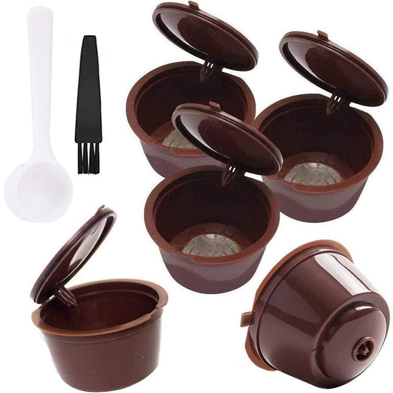 Reusable Coffee Capsule with Mesh Filter Cup for Dolce Gusto Machines Refillable Capsule Pod Compatible Filter Cups with 1Pc Plastic Spoon and 1 Cleaning Brush 5 PCS - NewNest Australia