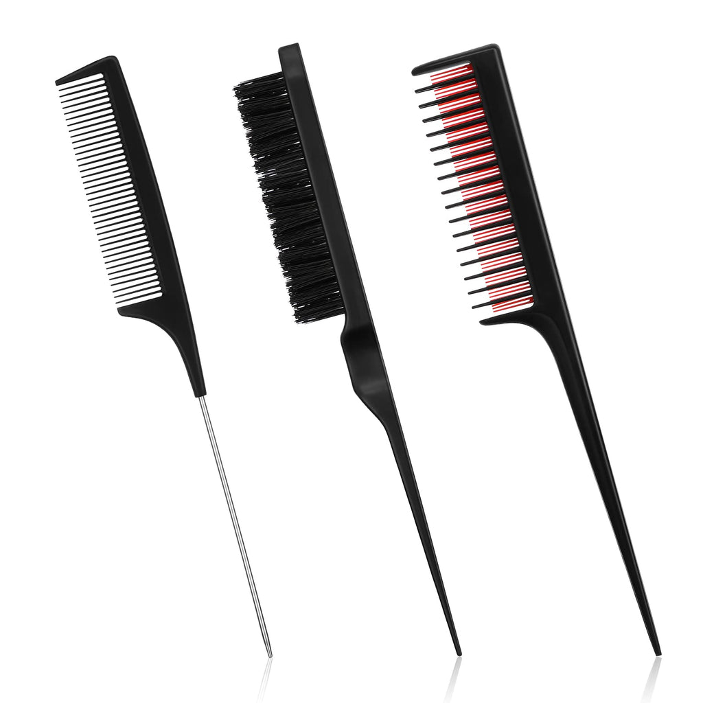 3 Pieces Hair Styling Comb Set, Includes Hair Brush Teasing Fluffy Hair Brush, Rat Tail Comb Teasing Comb and Triple Teasing Comb for Women Back Combing Hair (Black, Red and Black) - NewNest Australia