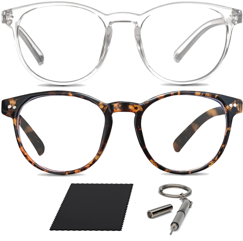 Riccardo Materossi® - Premium 99.9% Blue Light Blocking Glasses (380-410nm) - Reduce Headaches and Improve Sleep - UK Brand [2 Pack] Clear Round Frame & Tortoiseshell Round Frame - NewNest Australia