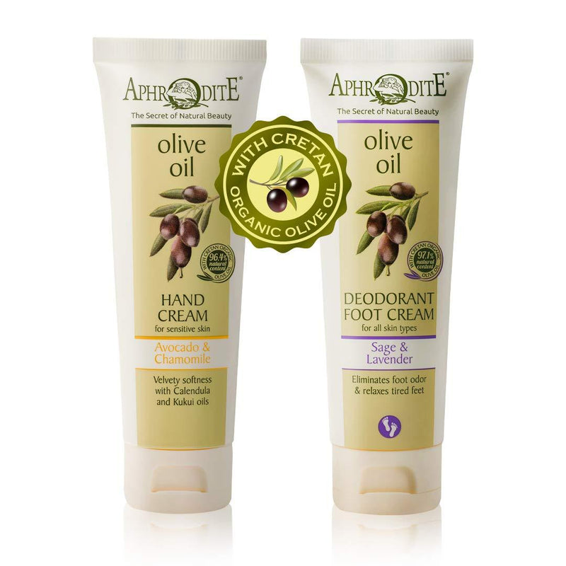 Aphrodite Hand & Foot Care Bundle, 2 Piece Moisturizer Gift Set, Includes Hand Cream with Avocado & Chamomile (75 ml) and Foot Cream with Sage & Lavender (75 ml) - NewNest Australia