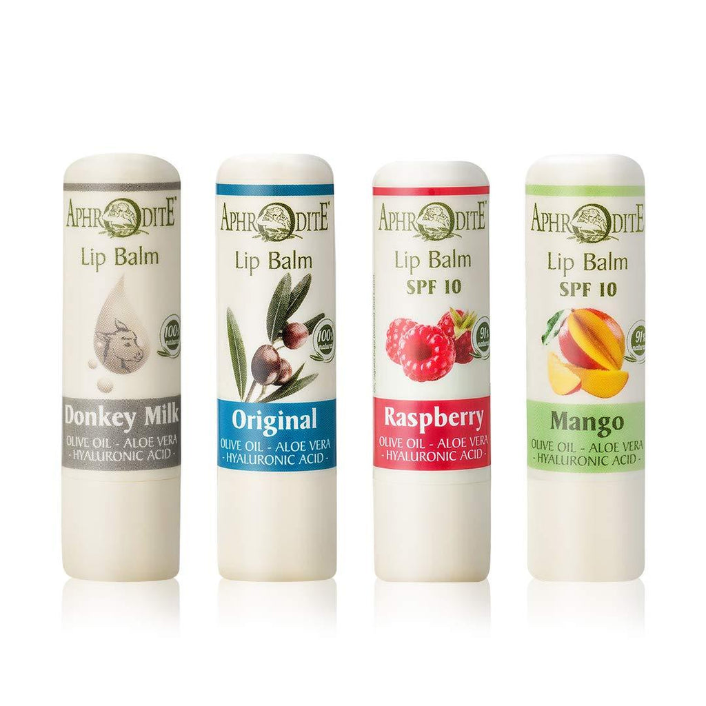 Aphrodite Lip Care Bundle.All Natural Lip Balm Set of Four. Includes Intense Hydration Lip Balm, Instant Hydration Lip Balm-Mango Scent, Instant Hydration Lip Balm-Raspberry Scent & Unscented Lip Balm - NewNest Australia