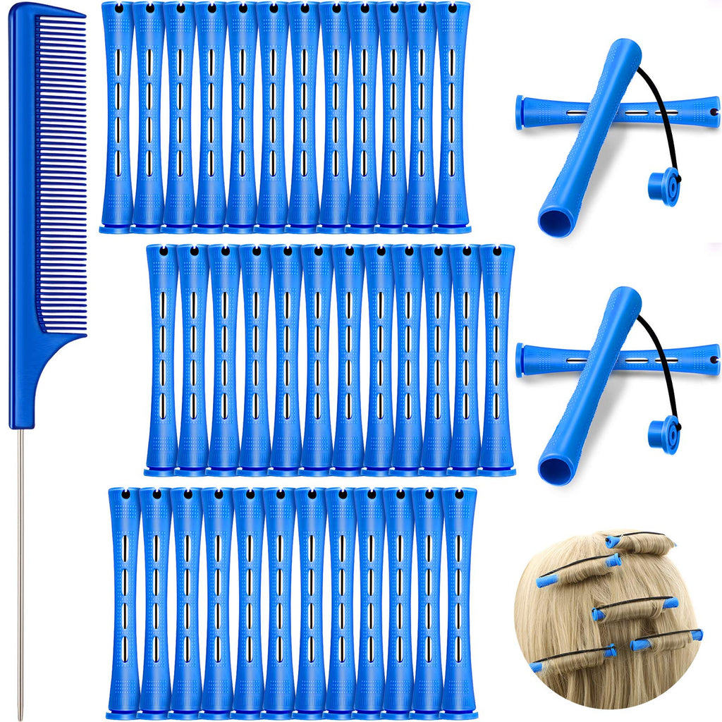 36 Pieces Cold Wave Rod Hair Perm Rods Hair Rollers Perming Rods Curlers with Steel Rat Tail Comb for Hairdressing Styling (Blue,0.35 Inch) 37 Piece Set Blue - NewNest Australia