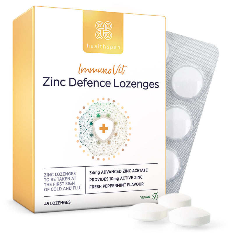 Healthspan ImmunoVit Zinc Defence Lozenges (45 Lozenges) | All Year-Round Immunity Support | Cold & Flu | Providing 10mg Ionic Zinc (100% NRV) | Peppermint Flavoured | Vegan - NewNest Australia