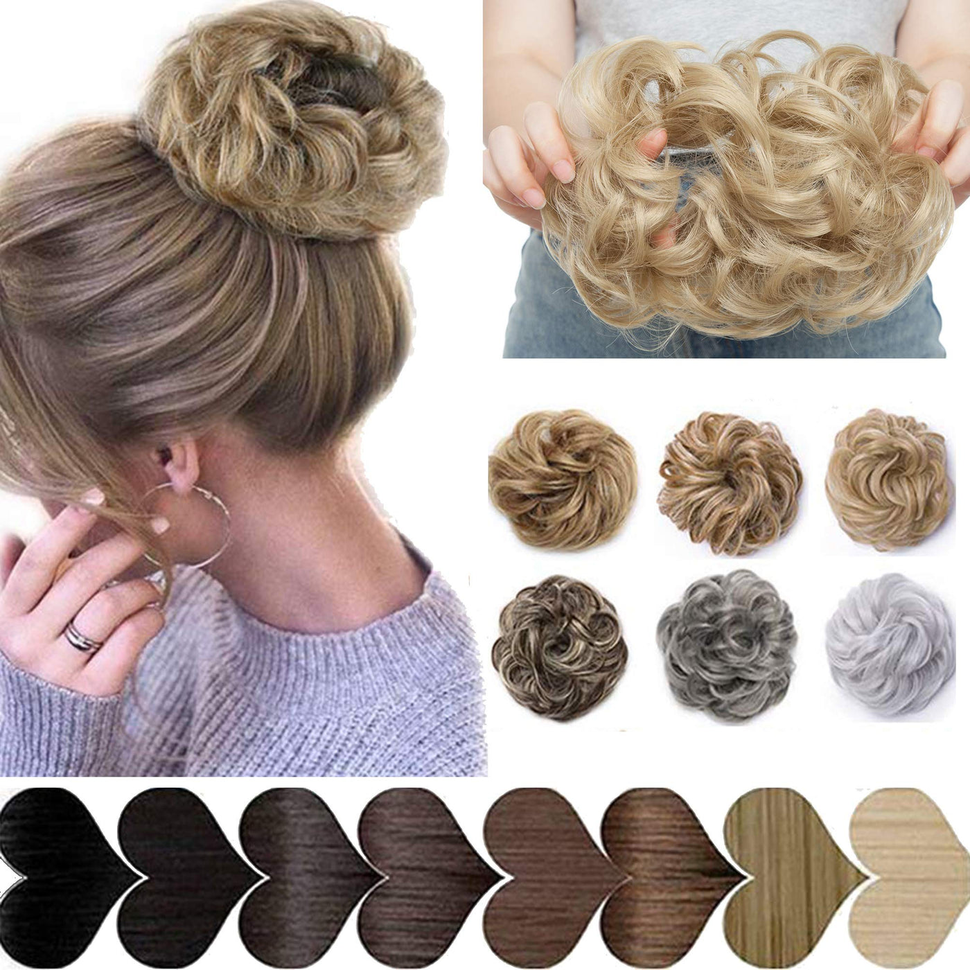 Messy Hair Bun Synthetic Extension Scrunchy Donut Curly Wavy Updo