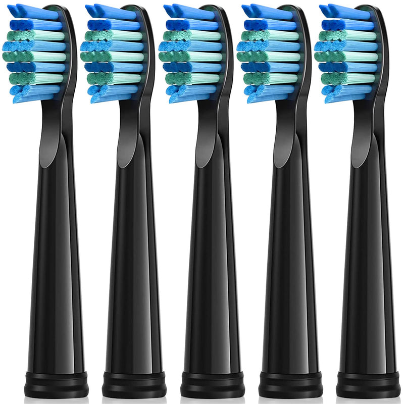 Electric Toothbrush Heads 5pc Compatible with Fairywill D7/D8/FW507/FW508/FW551/917/959/SG-E9 Moderately Soft Bristles Brush Replacement (Black) Black - NewNest Australia