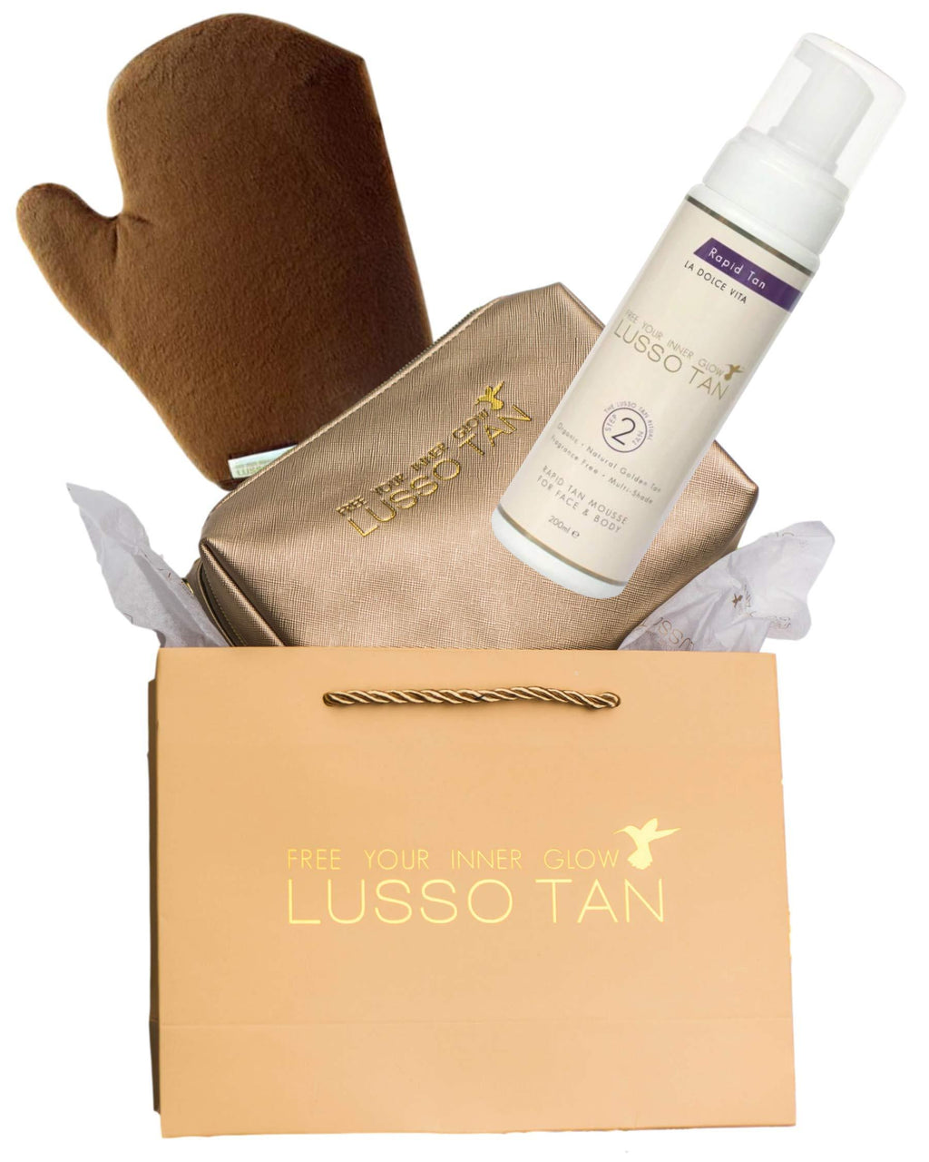 Flawless Tan Kit Gift Set - Lusso Tan - Tanning Ritual For Your Flawless Tanned Body, Face & Hands. Rapid Self Tan Mousse And Velvet Application Soft, Double Sided Tanning Mitt Rapid Tan - NewNest Australia