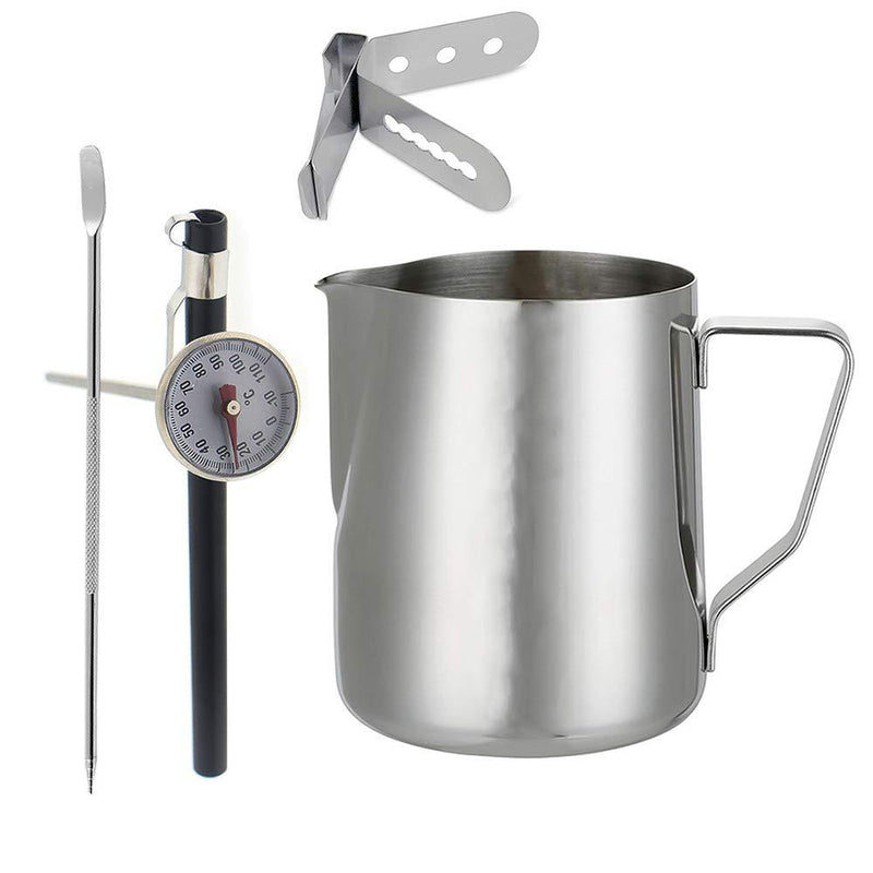 Skystuff 1Pc 350ml Milk Jug Stainless Steel Milk Frothing Pitcher with Measurement Mark and 1Pc Milk Thermometer with 1Pc Clip and 1Pc Latte Art Pen for Making Coffee Cappuccino - NewNest Australia