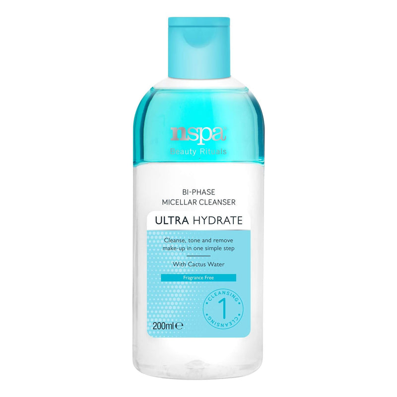 N-Spa Beauty Rituals Ultra Hydrate Bi-Phase Micellar Vegan Cleanser -Fragrance Free Micellar Cleansing Water and Makeup Remover, Clear, Unscented, 200 millilitre - NewNest Australia