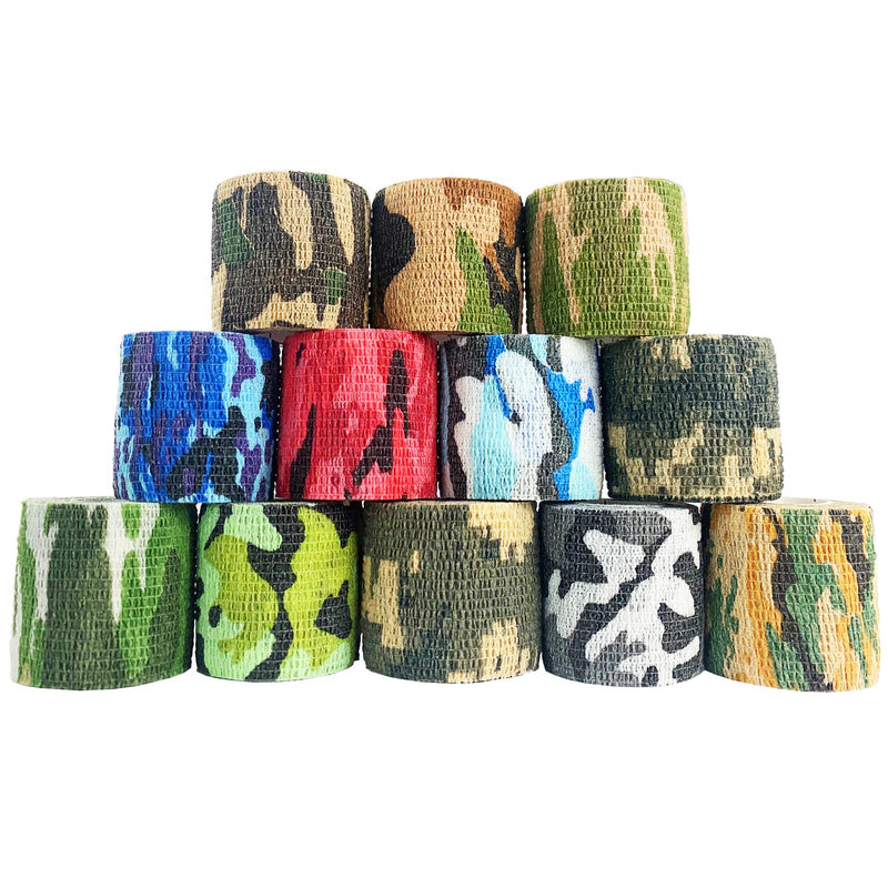 Inksafe Camouflage Assorted Colours Self Adherent Cohesive Bandages 5cm x 4.5m Box of 12 - Uses Include Tattoo Grip Wrap, Vet Wrap, Tape for Wrist and Ankle Sprains - NewNest Australia