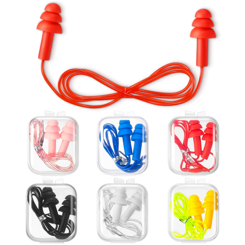 6 Pairs Corded Earplugs Silicone Earplugs for Sleeping Waterproof Ear Plugs with String Reusable Earplugs for Noise Cancelling Snoring Swimming Shooting Study - NewNest Australia