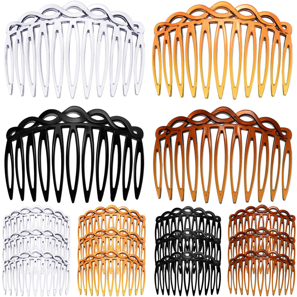 16 Pieces Women Hair Comb Accessories French Hair Side Combs Plastic Twist Decorative Comb Hair Clips Bridal Wedding Veil Teeth Hair Combs for Girls (Black, Transparent, Light Coffee, Dark Coffee) - NewNest Australia