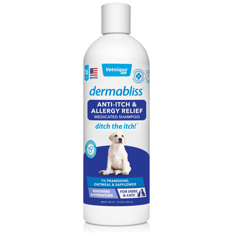 Vetnique Labs Dermabliss Anti Itch & Allergy Relief Medicated Dog Shampoo for Allergies and Itching with 1% Pramoxine HCL, Safflower Seed Oil, and Oat Extract for Dogs and Cats 16oz … - NewNest Australia