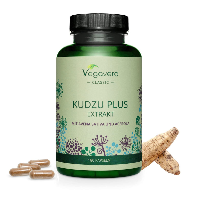 Kudzu Plus Vegavero® | High Strength Root Extract | 8% Isoflavones | 180 Capsules (3 Months Supply) | 600 mg with Avena Sativa (Oat Extract) & Vitamin C | Vegan & NO Additives - NewNest Australia