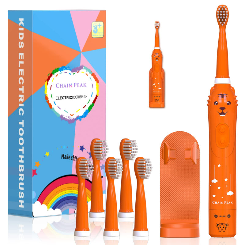 Kids Sonic Electric Toothbrush, Rechargeable Smart Toothbrush for Children, Toothbrush for Toddlers Boys Girls Age 3-12 with 30s Reminder, 2 Mins Timer, 6 Modes, 6 Brush Heads, Wall-Mounted Holder 8650 Orange+ 6 Heads+ Stand - NewNest Australia