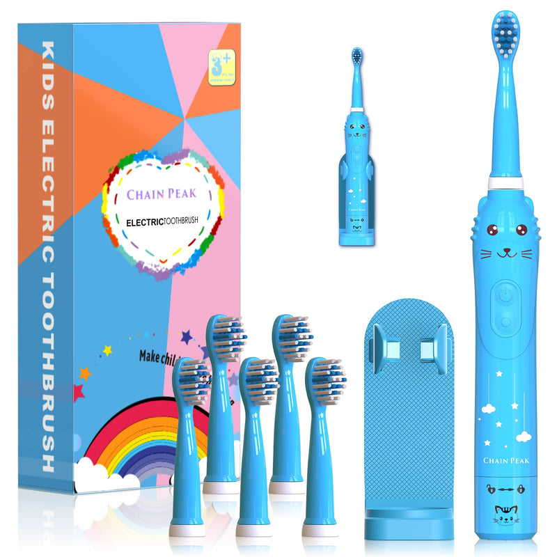 Kids Sonic Electric Toothbrush, Rechargeable Smart Toothbrush for Children, Toothbrush for Toddlers Boys Girls Age 3-12 with 30s Reminder, 2 Mins Timer, 6 Modes, 6 Brush Heads, Wall-Mounted Holder 8650 Blue+ 6 Heads+ Holder - NewNest Australia