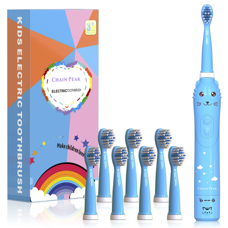 Rechargeable Toothbrush for Children, Sonic Toothbrush for Kids, Smart Electric Toothbrush for Boys Girls Age 3-12, 30s Reminder, 2 Mins Timer, 6 Modes, 8 Brush Heads, Cartoon Design 8650 Blue+ 8 Brush Heads - NewNest Australia