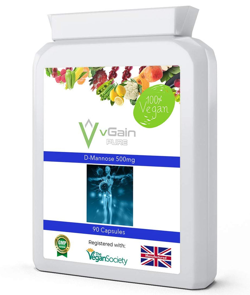 D-Mannose 500mg Capsules by vGain PURE - Certified Vegan by the Vegan Society – Powerful Supplement Support For Urinary Tract Cleanse - Bladder Health & Cystitis - UTI Natural Relief - For Men & Women - NewNest Australia